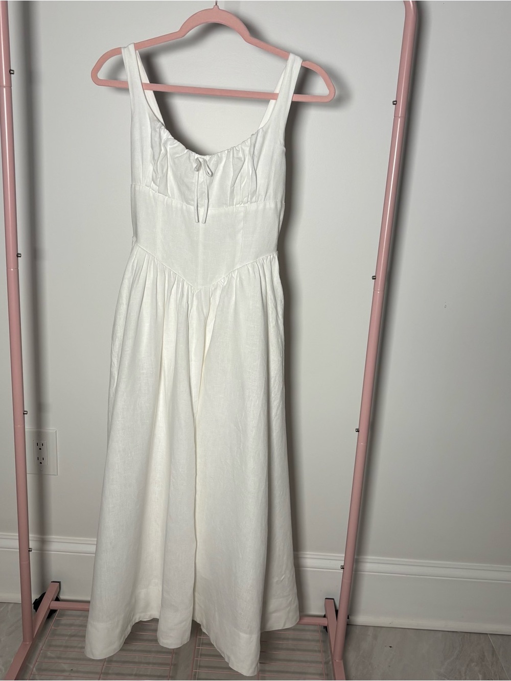 Reformation White Sleeveless Dress with Front Tie Detail